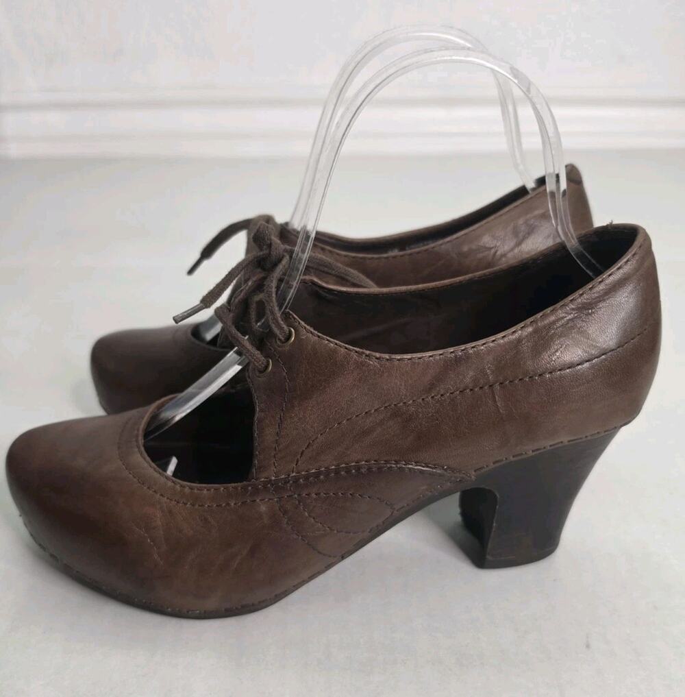 Dansko Rory Women's Brown Leather Lace Up Mary Jane Shoes Sz 7(38) Granny